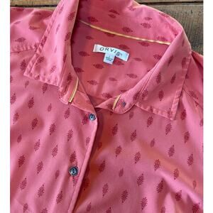 Womens ORVIS Salmon River Paisley Print Outdoor Athletic Roll Tab Sleeve Shirt L
